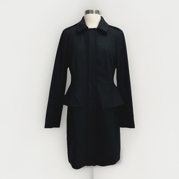 Banana Republic Black Wool Coat Jacket Peplum‎ Ladycoat Classic Going Out Party - Picture 3 of 16